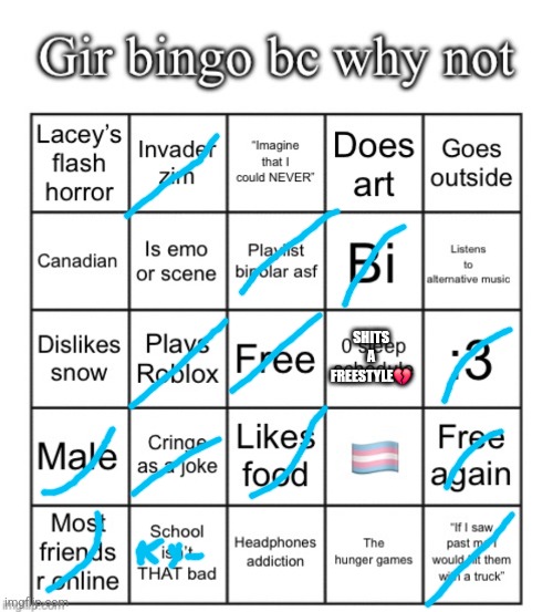 Gir bingo April 2025 | SHITS A FREESTYLE💔 | image tagged in gir bingo april 2025 | made w/ Imgflip meme maker