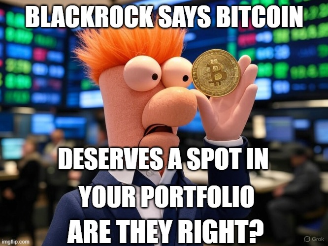 ANDIKA BULLETIN | BLACKROCK SAYS BITCOIN; DESERVES A SPOT IN; YOUR PORTFOLIO; ARE THEY RIGHT? | image tagged in blackrock,bitcoin | made w/ Imgflip meme maker