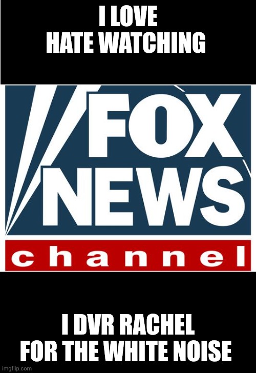fox news | I LOVE HATE WATCHING I DVR RACHEL FOR THE WHITE NOISE | image tagged in fox news | made w/ Imgflip meme maker
