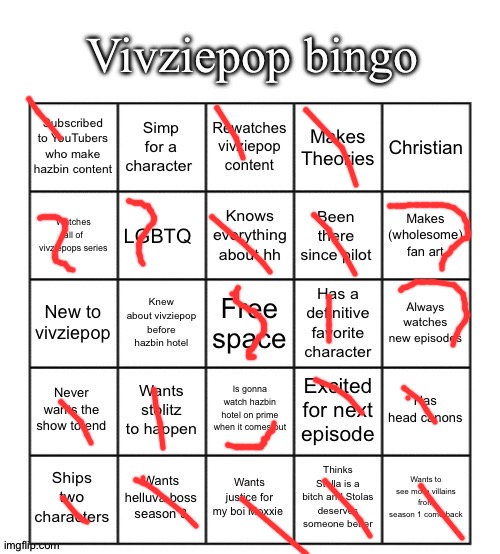 Vivziepop bingo | image tagged in vivziepop bingo | made w/ Imgflip meme maker