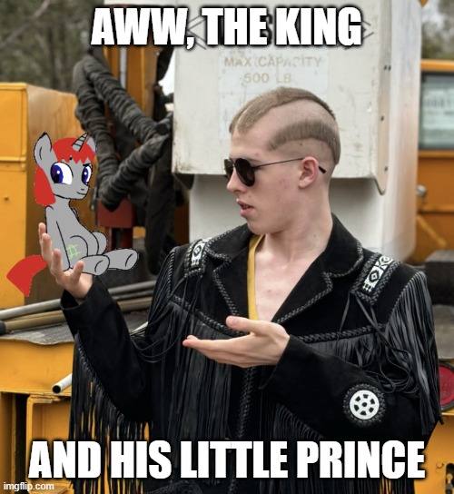 Aww, The King And His Little Prince | AWW, THE KING; AND HIS LITTLE PRINCE | image tagged in liam keel holding colt little money,l money,liam keel,colt,king of my little pony,king and patriarch of my little pony | made w/ Imgflip meme maker