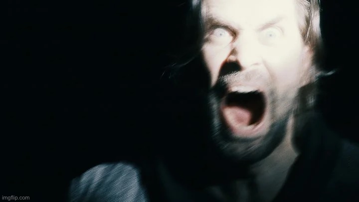 Alan Wake screaming | image tagged in alan wake screaming | made w/ Imgflip meme maker