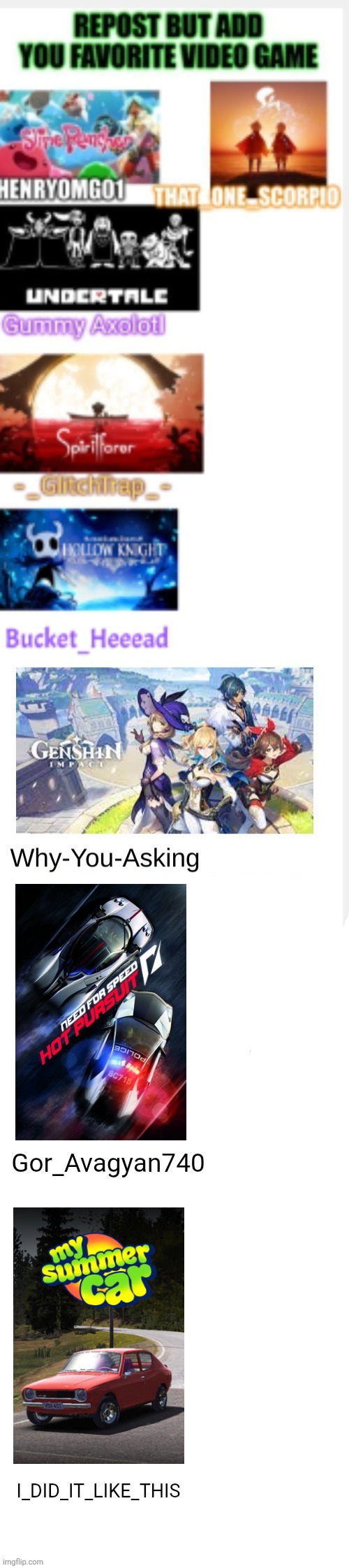 Favorite Video Games (What Your Favorite Game?) | Gor_Avagyan740; I_DID_IT_LIKE_THIS | image tagged in favorite video games,video games,oh wow are you actually reading these tags | made w/ Imgflip meme maker