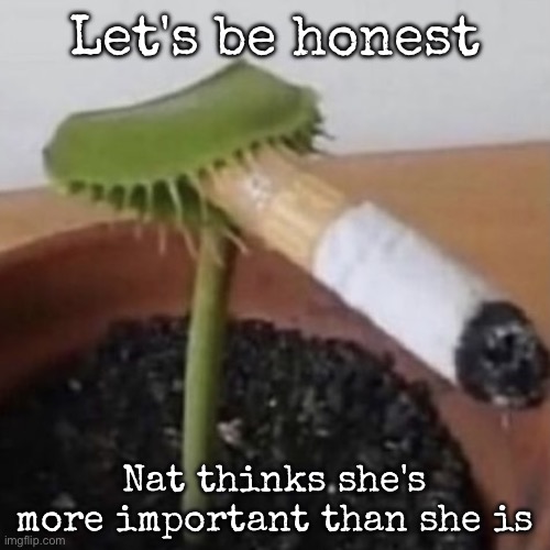 She's just horrible at a bunch of shit and will make her shit look important | Let's be honest; Nat thinks she's more important than she is | image tagged in plant weeds,msmg | made w/ Imgflip meme maker