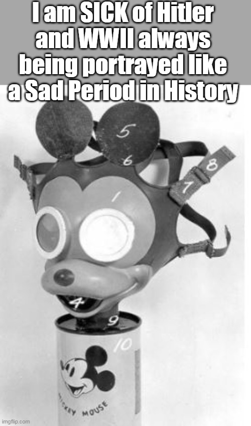 They had SOME fun | I am SICK of Hitler and WWII always being portrayed like a Sad Period in History | image tagged in hitler mickey mouse mask meme | made w/ Imgflip meme maker