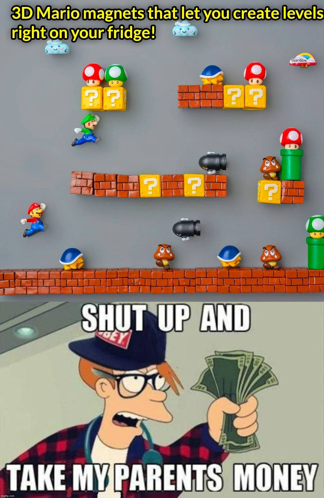 I would never go in the fridge | image tagged in love it,mario,so cool | made w/ Imgflip meme maker