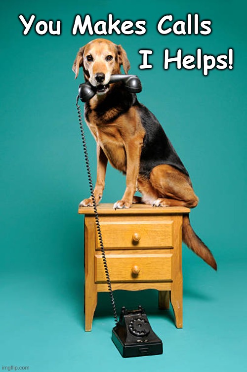 Hound Helps Calls | You Makes Calls; I Helps! | image tagged in hound w phone,hound helps | made w/ Imgflip meme maker