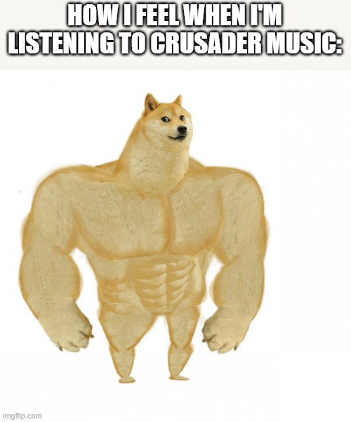 Doge buff | HOW I FEEL WHEN I'M LISTENING TO CRUSADER MUSIC: | image tagged in doge buff | made w/ Imgflip meme maker