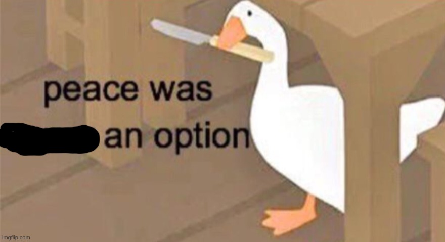 Untitled Goose Peace Was Never an Option | image tagged in untitled goose peace was never an option | made w/ Imgflip meme maker