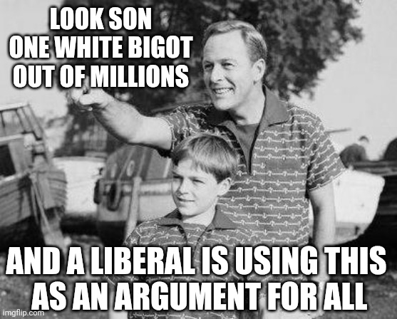 Look Son Meme | LOOK SON
ONE WHITE BIGOT OUT OF MILLIONS AND A LIBERAL IS USING THIS
 AS AN ARGUMENT FOR ALL | image tagged in memes,look son | made w/ Imgflip meme maker