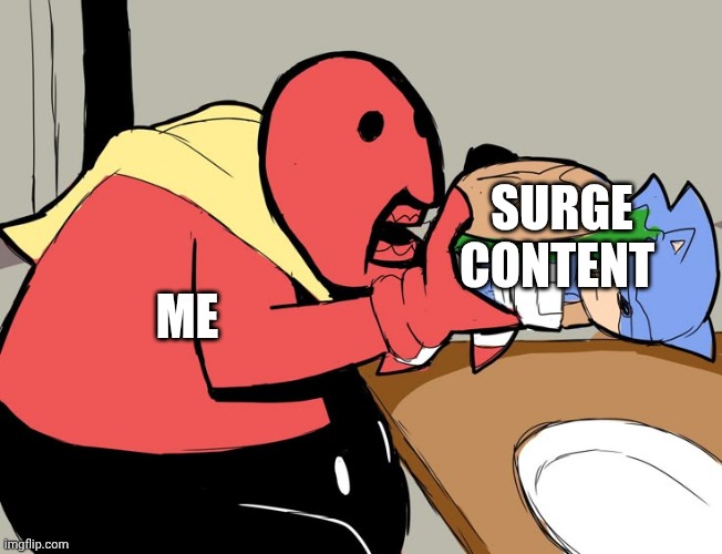 (person) (content) template | SURGE CONTENT; ME | image tagged in sonic | made w/ Imgflip meme maker