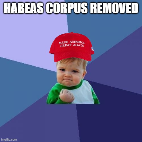 What the heck MAGA | HABEAS CORPUS REMOVED | image tagged in memes,success kid | made w/ Imgflip meme maker