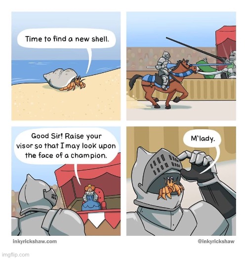 image tagged in comics,hermit crab,time for a change,knight | made w/ Imgflip meme maker