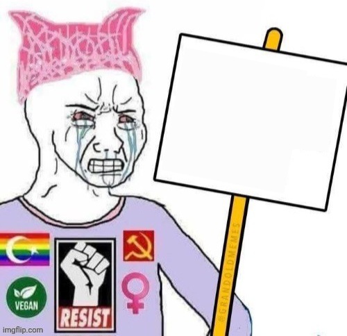 Wokester Wojak protesting Blank Meme Template