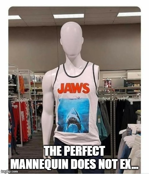 Jaws | THE PERFECT MANNEQUIN DOES NOT EX... | image tagged in funny,memes | made w/ Imgflip meme maker