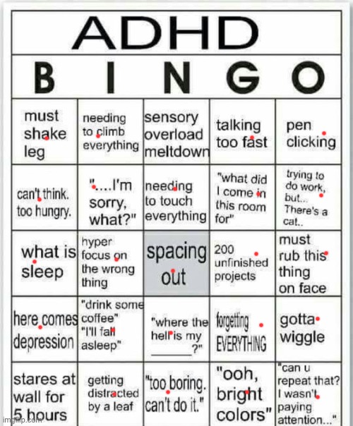 How doin do the crying face with keyboard symbols? | image tagged in adhd bingo | made w/ Imgflip meme maker