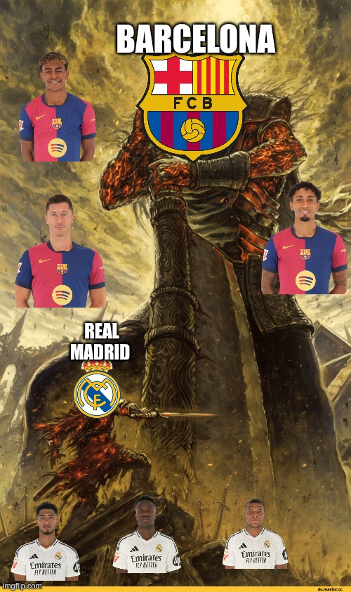 Giant vs man | BARCELONA; REAL MADRID | image tagged in giant vs man | made w/ Imgflip meme maker