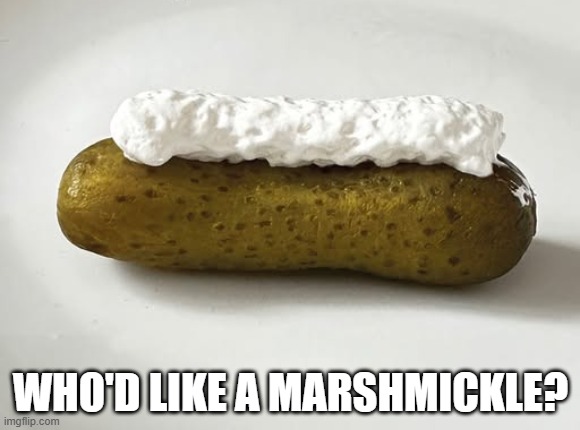 No Thanks | WHO'D LIKE A MARSHMICKLE? | image tagged in unsee juice | made w/ Imgflip meme maker