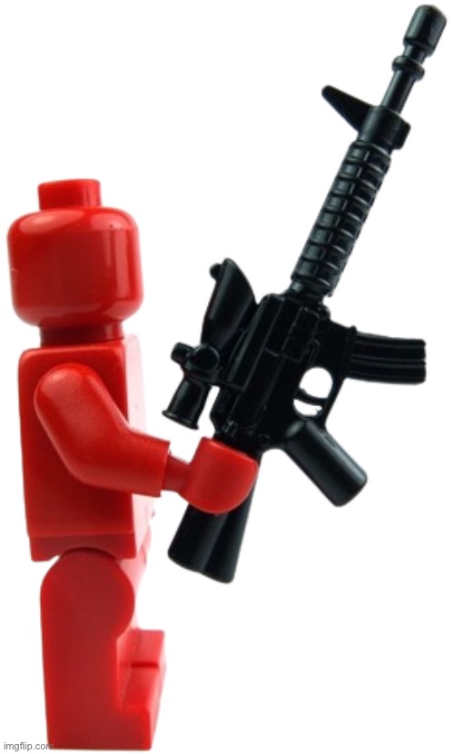 red Lego-minifig holding an M16A3 with Acog-Scope | image tagged in red lego-minifig holding an m16a3 with acog-scope | made w/ Imgflip meme maker
