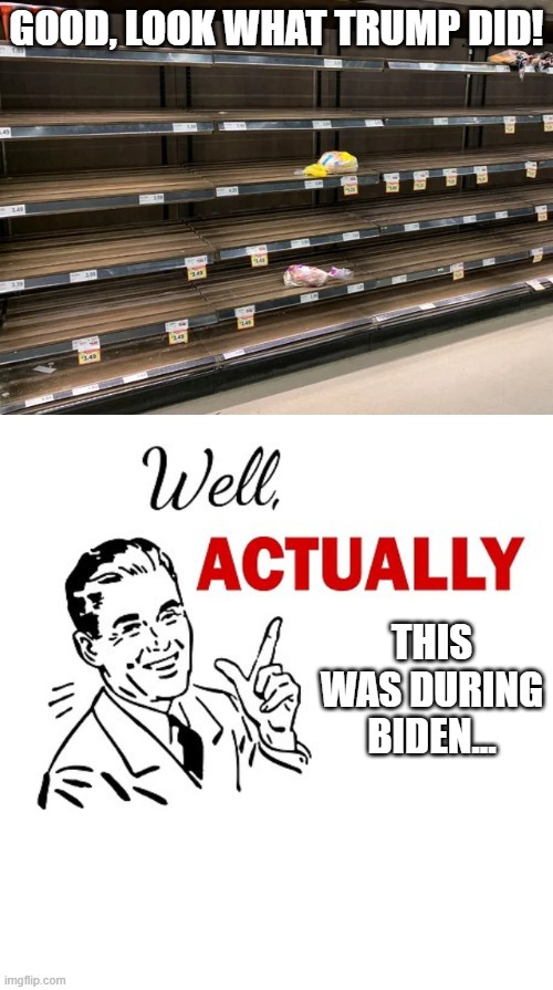 the Good Ole Days | GOOD, LOOK WHAT TRUMP DID! THIS WAS DURING BIDEN... | image tagged in well actually | made w/ Imgflip meme maker