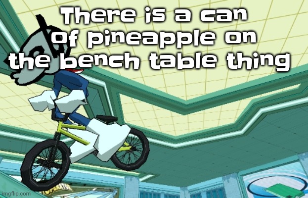 Cyberfunk | There is a can of pineapple on the bench table thing | image tagged in cyberfunk | made w/ Imgflip meme maker