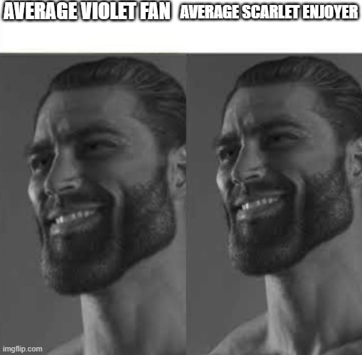 Lets just put our differences aside | AVERAGE VIOLET FAN; AVERAGE SCARLET ENJOYER | image tagged in fan vs enjoyer but they're both giga chad,pokemon | made w/ Imgflip meme maker