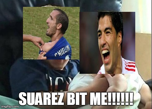 SUAREZ BIT ME!!!!!! | image tagged in charlie bit my finger,charlie bit me,soccer | made w/ Imgflip meme maker