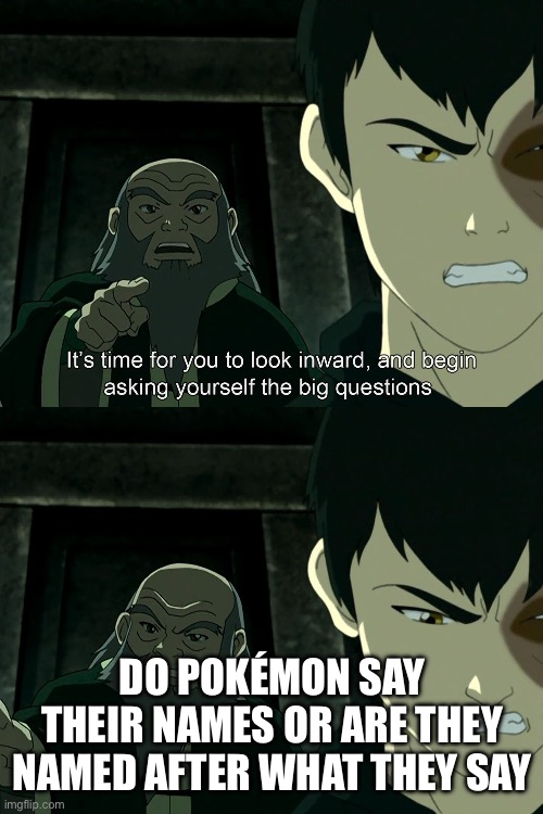 Fossil Pokémon just make this question more complicated | DO POKÉMON SAY THEIR NAMES OR ARE THEY NAMED AFTER WHAT THEY SAY | image tagged in it's time to start asking yourself the big questions meme,pokemon,sound,names | made w/ Imgflip meme maker