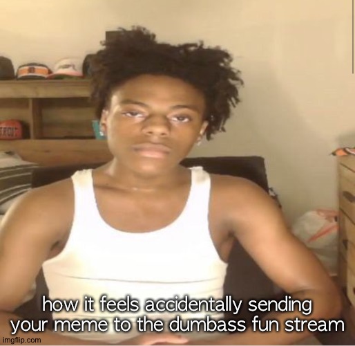 Ishowspeed | how it feels accidentally sending your meme to the dumbass fun stream | image tagged in ishowspeed | made w/ Imgflip meme maker