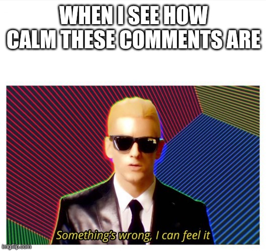 Something is wrong here I can fell it | WHEN I SEE HOW CALM THESE COMMENTS ARE | image tagged in something is wrong here i can fell it | made w/ Imgflip meme maker