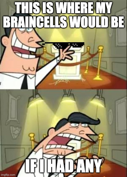 Sorry guys | THIS IS WHERE MY BRAINCELLS WOULD BE; IF I HAD ANY | image tagged in memes,this is where i'd put my trophy if i had one | made w/ Imgflip meme maker