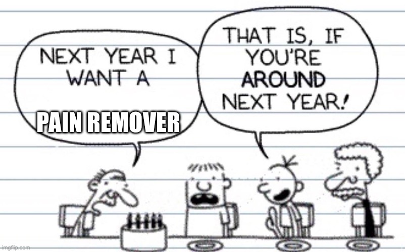 Next year I want a | PAIN REMOVER | image tagged in next year i want a | made w/ Imgflip meme maker