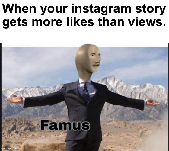 Having more likes on instagram story is best | When your instagram story gets more likes than views. | image tagged in stonks famus | made w/ Imgflip meme maker