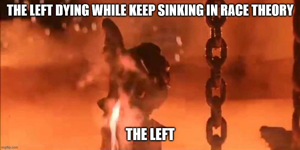 Race Theory is strong in the USA | THE LEFT DYING WHILE KEEP SINKING IN RACE THEORY; THE LEFT | image tagged in terminator thumps up | made w/ Imgflip meme maker