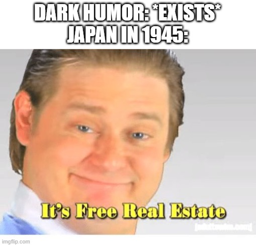 It's Free Real Estate | DARK HUMOR: *EXISTS*
JAPAN IN 1945: | image tagged in it's free real estate | made w/ Imgflip meme maker