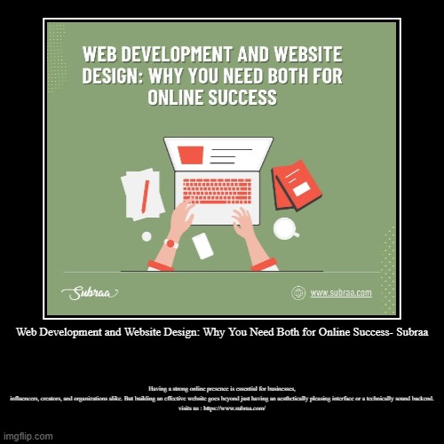 Web Development and Website Design: Why You Need Both for Online Success- Subraa | Having a strong online presence is essential for business | image tagged in funny,demotivationals | made w/ Imgflip demotivational maker