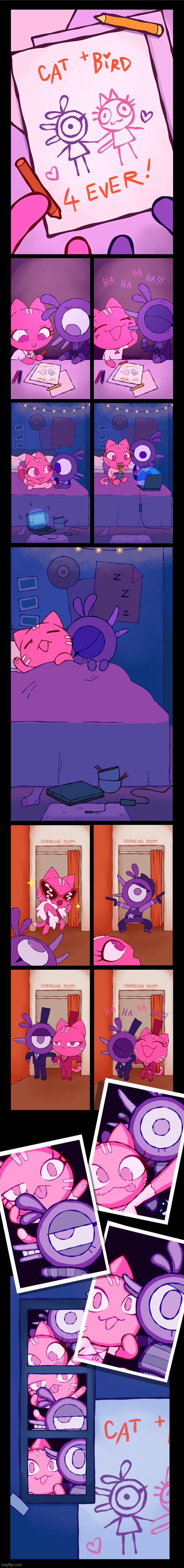 A thread of comics from 'Cat Bird Dog' by EggBug Studio (Congrats to everyone who voted for this series!) | image tagged in cat,bird,friends,bffs,sleepover,fun | made w/ Imgflip meme maker