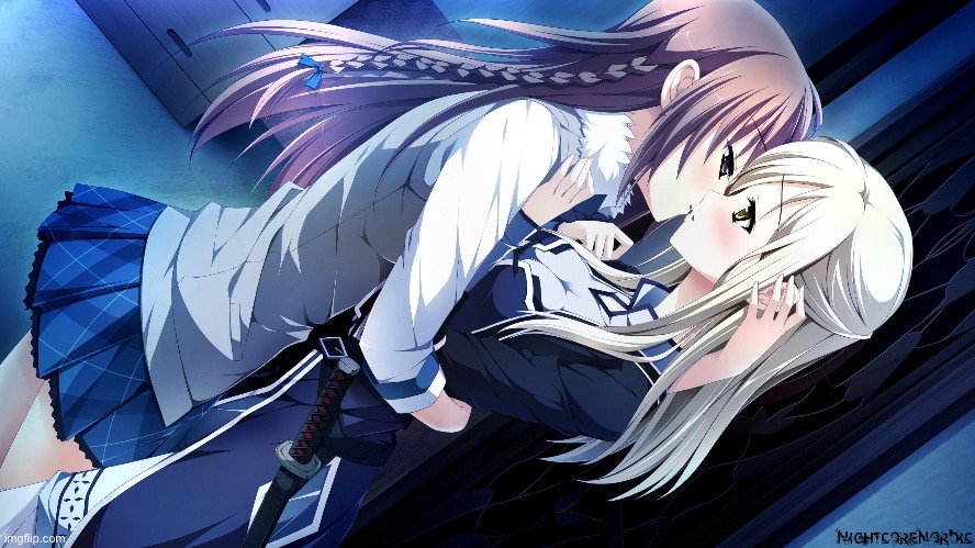 anime girls kissing | image tagged in anime girls kissing | made w/ Imgflip meme maker