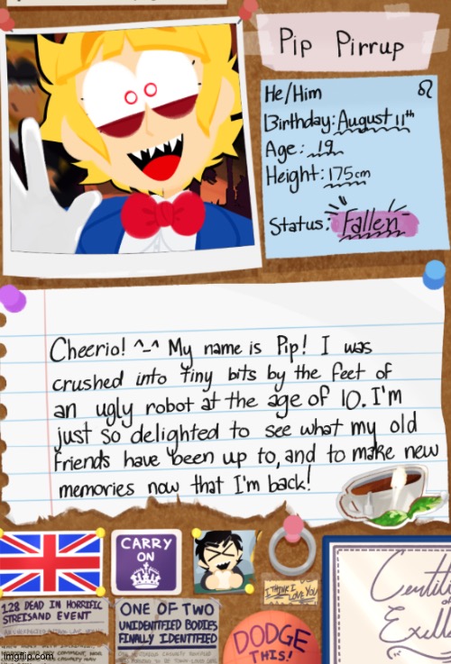 Pip bio (Professor Shitpost: Smash) | image tagged in pip | made w/ Imgflip meme maker