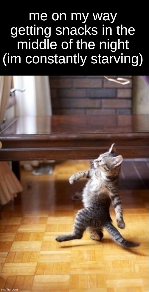 It can NOT just be me doing the night strolls for something to eat. | me on my way getting snacks in the middle of the night
(im constantly starving) | image tagged in memes,cool cat stroll | made w/ Imgflip meme maker