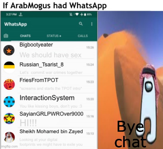 If ArabMogus had WhatsApp V2 | Bye chat | image tagged in if arabmogus had whatsapp v2 | made w/ Imgflip meme maker