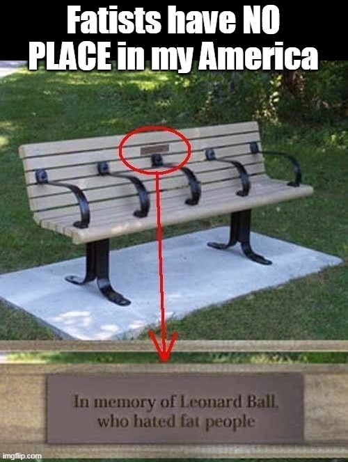 Racists Sexists where does it end ? | Fatists have NO PLACE in my America | image tagged in fat bench meme | made w/ Imgflip meme maker