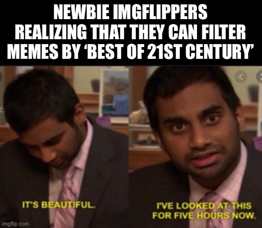 It’s so much better | NEWBIE IMGFLIPPERS REALIZING THAT THEY CAN FILTER MEMES BY ‘BEST OF 21ST CENTURY’ | image tagged in this is beautiful ive looked at it for 5 hours now,noob,imgflip,imgflip users | made w/ Imgflip meme maker