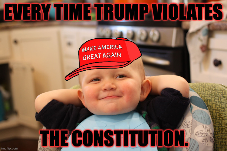 Baby Boss Relaxed Smug Content | EVERY TIME TRUMP VIOLATES THE CONSTITUTION. | image tagged in baby boss relaxed smug content | made w/ Imgflip meme maker