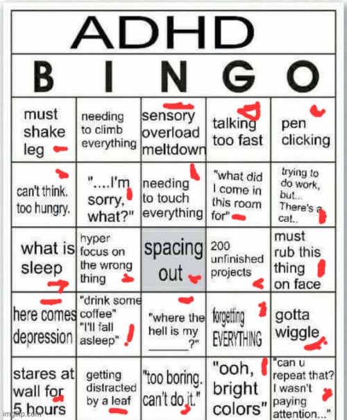 yeah that's about right | image tagged in adhd bingo | made w/ Imgflip meme maker