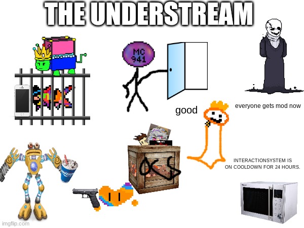 real image of the understream | THE UNDERSTREAM; everyone gets mod now; good; INTERACTIONSYSTEM IS ON COOLDOWN FOR 24 HOURS. | made w/ Imgflip meme maker