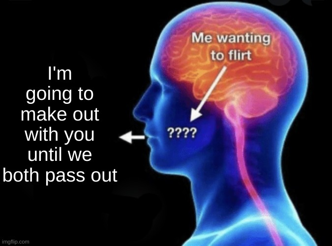 Me wanting to flirt | I'm going to make out with you until we both pass out | image tagged in me wanting to flirt | made w/ Imgflip meme maker