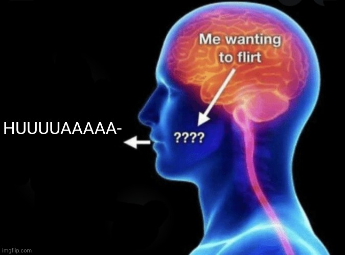 Me wanting to flirt | HUUUUAAAAA- | image tagged in me wanting to flirt | made w/ Imgflip meme maker