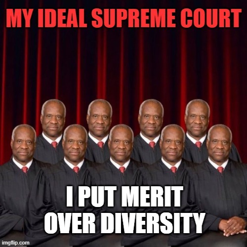 my supreme court dream | I PUT MERIT OVER DIVERSITY | image tagged in supreme court,government | made w/ Imgflip meme maker