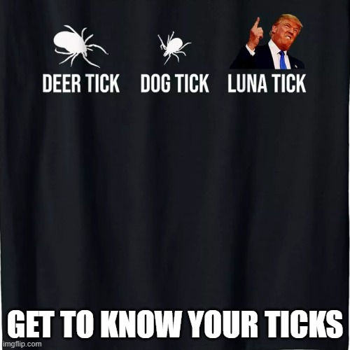 Get to know your ticks, including the Luna tick.  - funny - | GET TO KNOW YOUR TICKS | image tagged in funny,fun,ticks,trump,play on words,humor | made w/ Imgflip meme maker